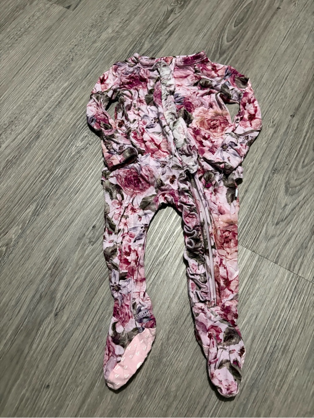 Posh Peanut Floral Pink Baby Footed Jumpsuit